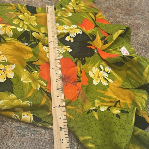 Sears Vintage 70s Hawaiian Floral Button Up Shirt Green Mens - Picture 9 of 10